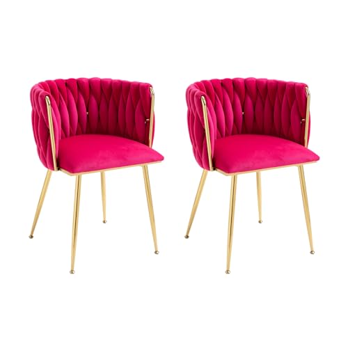 ECHINGLE Velvet Dining Chairs Set of 2, Modern Upholstered Dining Chairs with Gold Metal Legs for Dining Room, Vanity, Kitchen, Living Room(Rose Red)
