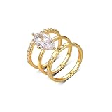 Anillo de compromiso, anillos para mujer, juego de 3 anillos con corte marquesa 3 quilates moissanite de oro amarillo de 14 quilates, talla 61 (19,4)