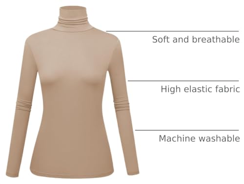 Image of Women's Long Sleeve Turtleneck Shirts Slim Fitted Lightweight Base Layer Casual Tops