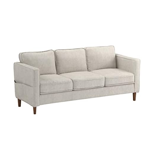 Mellow HANA Modern Linen Fabric Loveseat/Sofa/Couch with Armrest Pockets, Sand Grey
