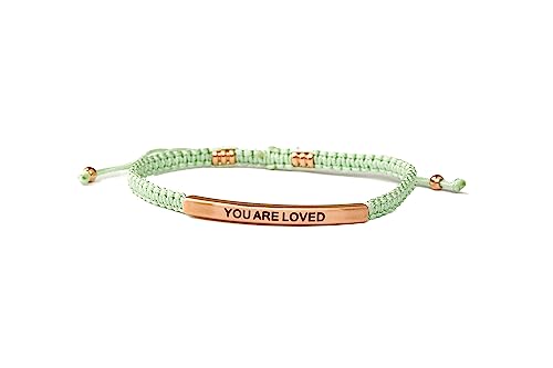 THE INSPIRATION CO.-YOU ARE LOVED (Medium-Seafoam) Nylon Rope Handmade Trendy Macramé Bracelet for Women and Teen Girls with Engraved Inspirational Message from Bible Ideal Gift