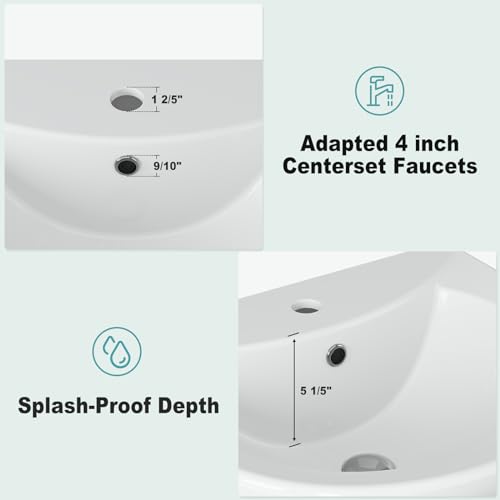 Bathroom Pedestal Sink, Pedestal Sink Combo for Restroom, 20''L X 17"W White Freestanding Ceramic Pedestal Sink With Overflow Hole and Pre-Drilled Single Hole