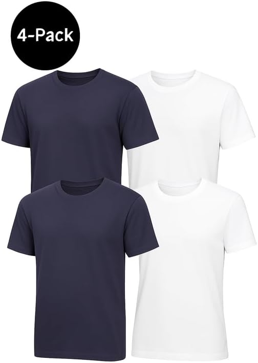 Men's 100% Cotton Crew Neck T-Shirt Classic Fit Plain Breathable & Short Sleeve Tee |Pack of 4|2 Navy Blue 2 White - Image 4