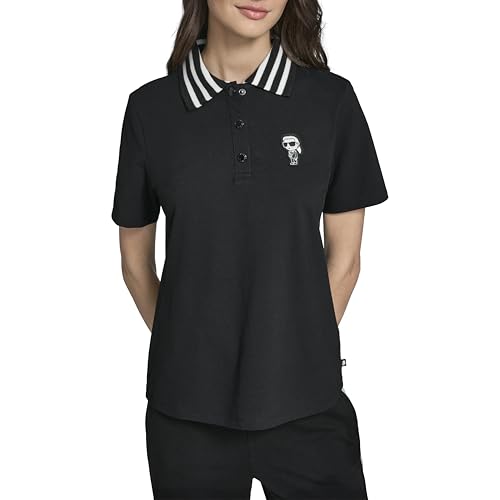 KARL LAGERFELD Paris Women's Karl Patch Iconic Varsity Blouse, Black, Small