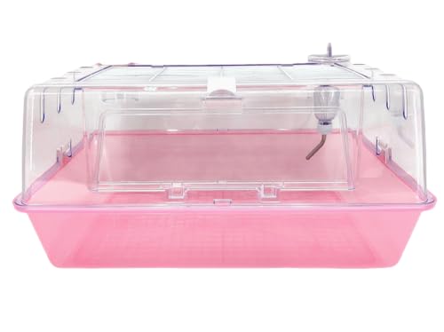 FenLinJun ハムスターケージ 全透明 小動物ケージ 大きい 透明 ーハウス ハムスター 飼育 深めトレイ片手スイッチ 耐久性 通気性 快適 便利 ゴールデン ー モルモット ハリネズミ 爬虫類 小動物用 ペット用品 (ピンク)