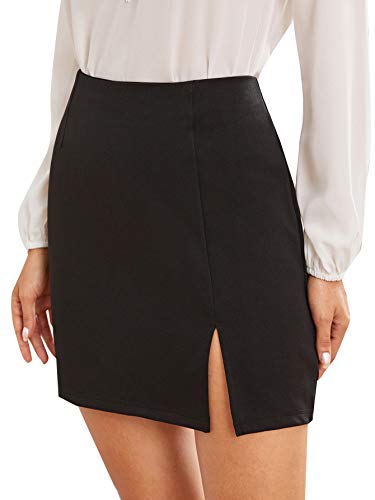 Wdirara WR12-SK04190624783-BK-XS Women'S Summer Solid Split Hem Zip Back Mini Workwear Skirt Black Xs thumb #2