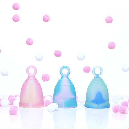 PeachlifeÂ® 3 Pack Menstrual Cups with Ring Stem, Mini Small - Soft, Medium Firm and Extra Firm
