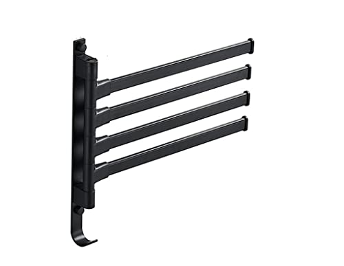 Toallero giratorio negro de aluminio con 4 barras móviles para ahorrar espacio en el baño