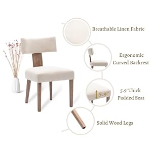 EALSON Mid Century Modern Dining Chairs Set of 2 Linen Upholstered Kitchen Chairs with Wood Legs and Curved Back Farmhouse Dining Room Chairs Accent Side Chairs for Living Dining Room, Beige EALSON Mid Century Modern Dining Chairs Set of 2 Linen Upholstered Kitchen Chairs with Wood Legs and Curved Back Farmhouse Dining Room Chairs Accent Side Chairs for Living Dining Room Beige