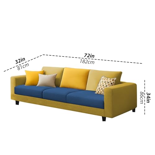 Image of Galib 3 Seater Sofa Set for Living Room (Blue Yellow Fabric) Premium Fabric Sofa Set