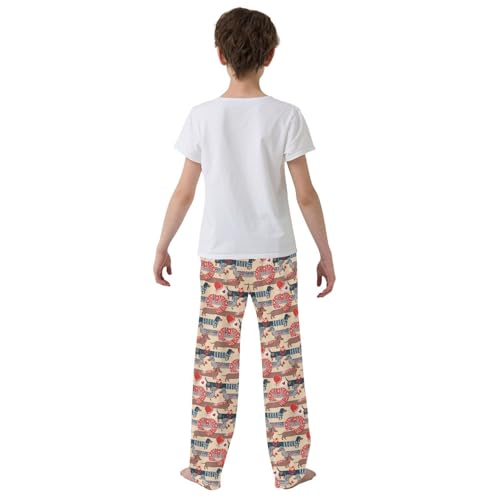 Funny Dachshund Dog Love Boys Long Pants Soft Trousers Elastic Waist Kids Lounge Bottoms with Pockets S-XL3