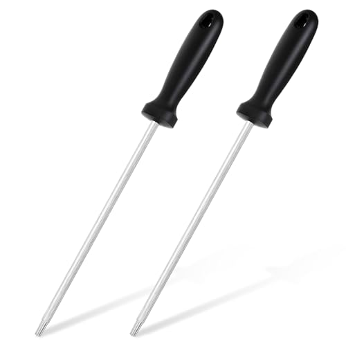 2 PCS Honing Steel Sharpening Rod, High Carbon Steel Knife Sharpener Rod with Ergonomic PP Handle, 9 Inch Knife Sharpener for Chefs and Home Cooks Use
