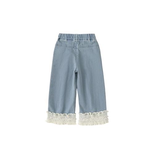 LittleSpring Girls Jeans with Floral Lace Hem Wide Leg Casual Trousers2