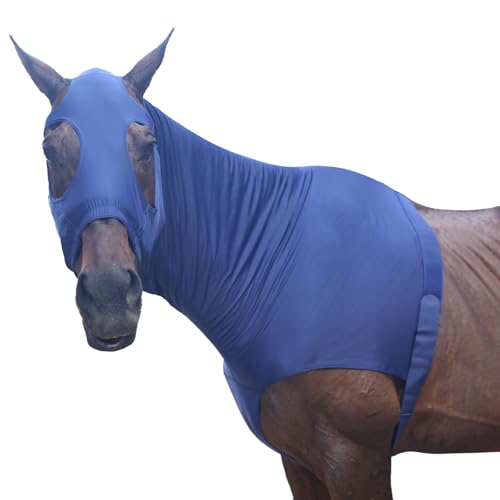 Image of Horse Slinky Hood with Zipper, Stretch Spandex Sleazy Hood for Mane Protection, Breathable Horse Neck Cover for Show Prep, Braids Saver, Sleek Grooming Under Blanket Use Navy XX-Large