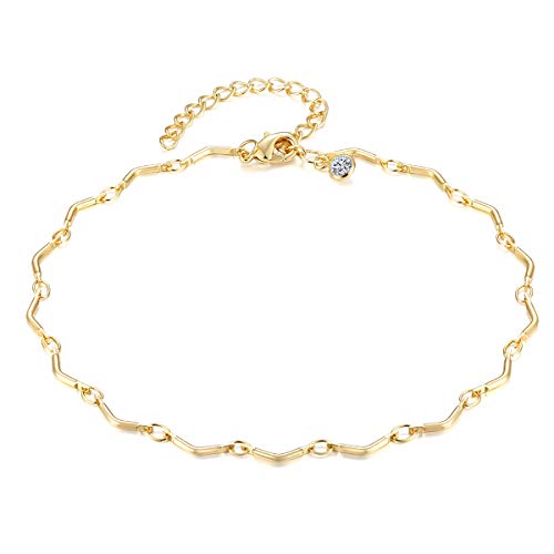Mevecco Anklets for Women,14K Gold Filled Boho Cute Dainty Handmade Ankle Bracelet Delicate Beach Link Chain Anklet for Women