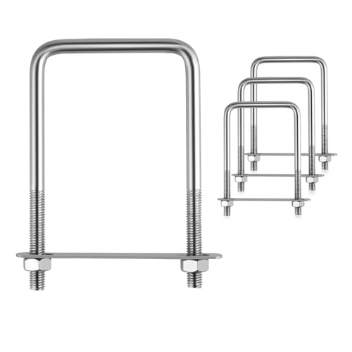 Lot de 4 vis à étrier 80 x 150 mm, étrier en U M10 avec filetage, étrier d'arrimage avec écrou, cadre et contre-plaque, en acier inoxydable 304, boulons...