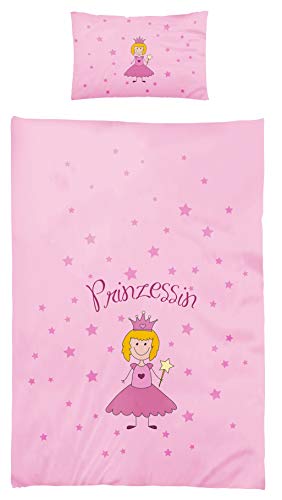 Arle-Living 3 TLG. Baby/Kinder Bettwäsche Motiv: Prinzessin - renforcé 100x135 cm + 40x60 cm + 1 Spannbettlaken 70x140 cm - 100% Baumwolle (mit Laken: rosa)