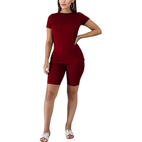 PAODIKUAI Women's 2 Piece Outfits Shorts Sets T-Shirt + Shorts Tracksuit Jumpsuit Romper - Multicolored - Small Cover