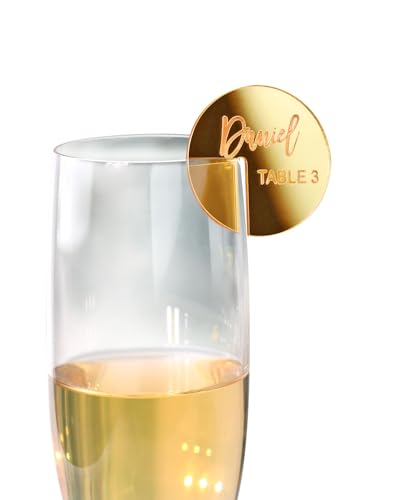 HZGUEOSTB Custom Heart Acrylic Drink Tags,Personalized Wedding Favour Place Name Card Tag,Drinks Markers to Champagne Wine Glass for Bar Wedding Wine Tasting Party (Round)