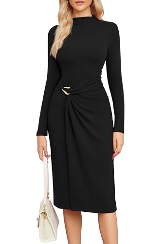 Newshows Strickkleid Damen Winter Herbst Langarm Herbstkleid Winterkleid Elegant Rollkragen Hochzeit Kleid Schwarz,S