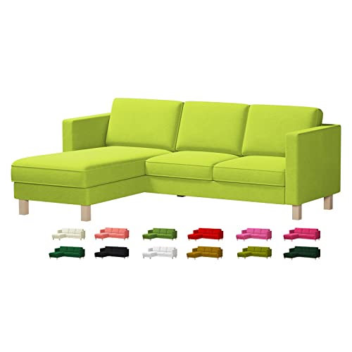 Velvet Karlstad Sofa Replacement Cover Fits IKEA Karlstad 3 Seat Sofa with Chaise Lounge(282cm/111 inches), Only Cover(Don't Fit Karlstad 2 Seat Sofa with Chaise Lounge) (Fluorescent Green)