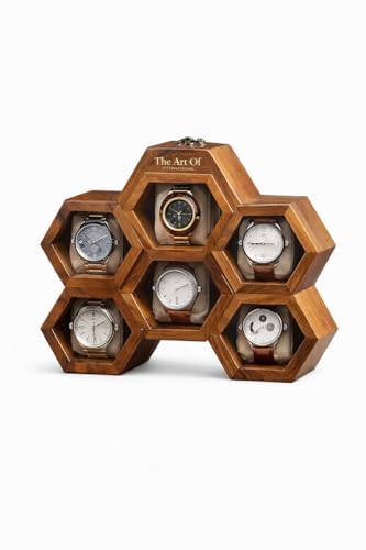Image of Premium Wooden Watch Box for Men & Women | 6-Slot Honeycomb Watch Storage Case with Soft Cushions | Elegant Watch Organizer & Gift Box