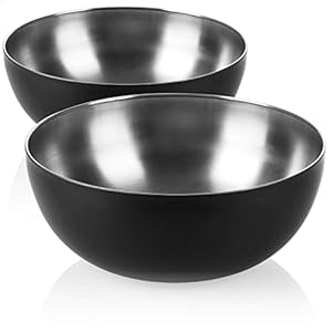 COM-FOUR® 2x Ciotola in Acciaio per Cucina – Insalatiera, Fruttiera o Ciotola Decorativa Con Bordo Nero (2 Pezzi – Ø 24cm)
