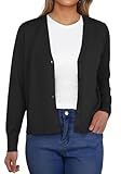 GRECERELLE Women's Lightweight Cardigan Jumper V-Neck Long Sleeve Casual Ladies Cardigans with Buttons Knitwear for Summer Evening (Black, XL)