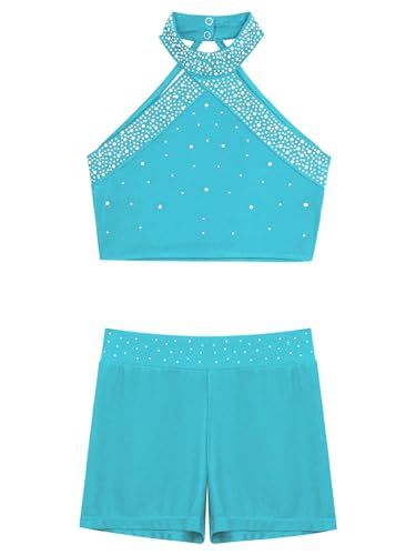 Hansber Kids Girls Dance Outfits Crop Top with Athletic Shorts Active Set for Gymnastics Yoga Dancing Tracksuit3