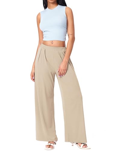 Image of CIDER Palazzo Pants for Women Wide Leg Flowy Pants with Pockets Elastic Mid Waist Summer Beach Vacation Outfits Lightweight