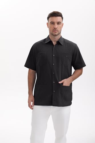 Mens Guayabera Shirts for Men Casual Short Sleeve Shirts with Snap Buttons and Four Pockets2