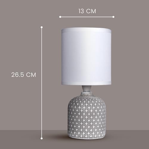 Image of MAGIK Moroccan Mist Decorative Table Lamp (Grey) | Concrete Base with Off-White Fabric Shade | Includes 5W LED Bulb | E14 Holder | Elegant Ambient Lighting for Bedroom, Living Room & Study