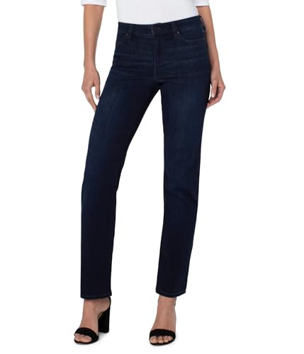 Liverpool Los Angeles Women's Petite Kennedy Straight Mid-Rise Silky Soft Dual FX Denim, Halifax, Size: 12, Inseam: 30