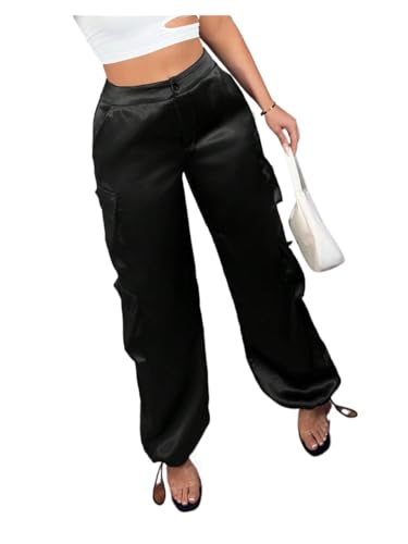 Women Casual Spring Satin Work Pants Women Trousers with Pockets Work Pants