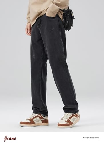 Jeans Pants Trousers Denim Black Men's Loose Straight Leg Wide Oversized Drop Down Trendy Simple Spring3