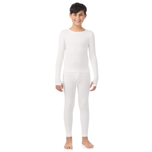 Image of Cuddl Duds Heavyweight 2 Piece Sets Base Layer Thermal Underwear for Boys | Winter Clothing, Fleece Lined Long Sleeve Top & Leggings, Soft Lounge Set for Cold Weather, Moisture Wicking Heat Retention