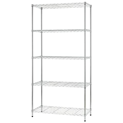 FDW 14" D×36" W×72" H Wire Shelving Unit Metal Shelf with 5 Tier Adjustable Layer Rack Commercial Strong Steel for Restaurant Garage Pantry Kitchen，Chrome Cover