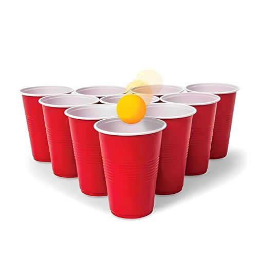Image of Tickles Beer Pong Glasses & Shot Glasses with Ball | Easy Grip Reusable Drinking Party Cups for Iced Tea, Cocktail, Couple, Ladies Games (12 Beer Pong 475 ml and 12 Shot Glasses 60 ml; Color: Red)
