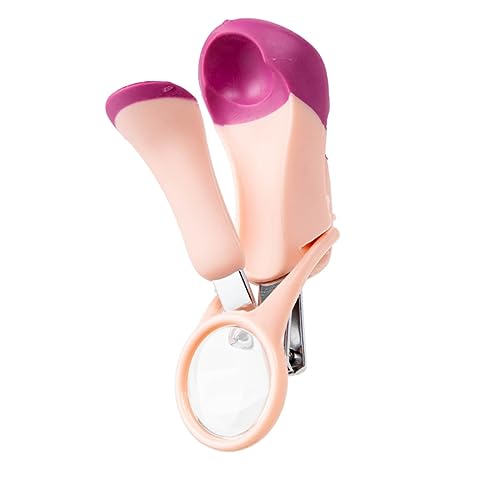 AOKWAWALIY 1個 ベビー爪切り ネイルケアクリッパー つめきりばさみ かわいい 拡大鏡 アンチジャミング 子 ステンレス鋼 ピンク, 8x3cm