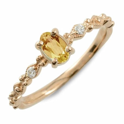 Ciero(シエロ) 指輪 k10 ダイヤモンド シトリン オーバル リング レディース ピンキーリング ピンクゴールドk10 10金 華奢 11月 13号