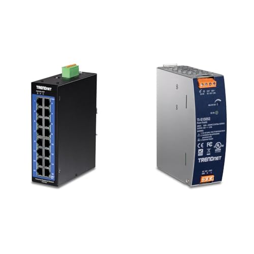 Image of Bundle: TRENDnet 16-Port Industrial Gigabit L2 Managed DIN-Rail Switch, Layer 2 Switch TI-G160i + TRENDnet 150W, 52V DC, 2.89A AC to DC DIN-Rail Power Supply, TI-S15052