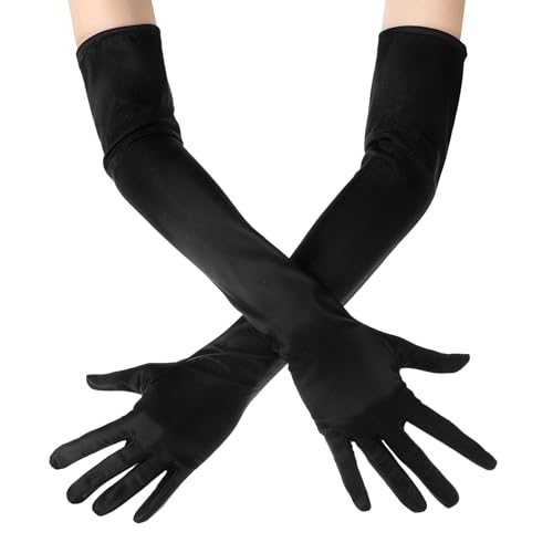 Larrel Black Long Opera Gloves for Women 1920s Satin Gloves Satin Stretchy Elbow Length Glove 1920s Accessories for Weddings Tea Party Prom Cosplay Banquets Christmas and Halloween (20 Inch)