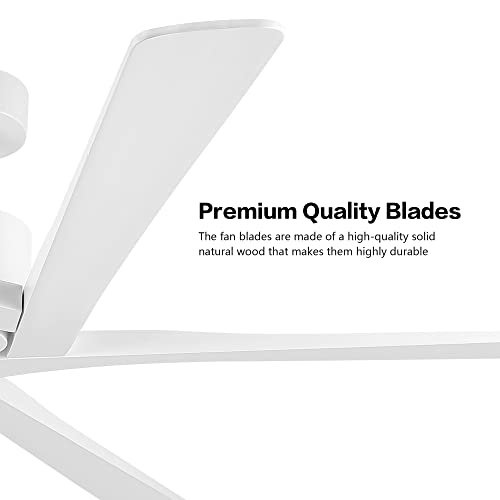 WINGBO 72-Inch No-Light DC Ceiling Fan with Reversible Wood Blades and 6-Speed Motor, White Finish