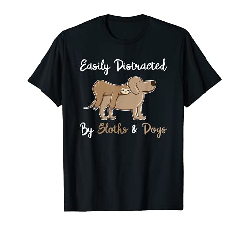 Easily Distracted By Sloths & Dogs T-Shirt, Black