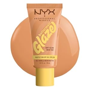 NYX Professional Makeup Foundation für alle Hauttypen, Mit Sheabutter, Mangobutter und Niacinamide, LSF 30 gegen UVA- und UVB-Strahlen, Buttermelt Glaze, Farbton: 02 Vanilla Bean Butta