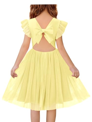 Haloumoning Girls Tulle Dress Kids Summer Backless Flower Girl Dress for Birthday Party 5-14Y