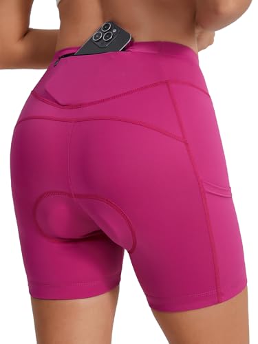 BERGRISAR Short feminino acolchoado 4D para ciclismo, roupa íntima com 3 bolsos, rosa, G