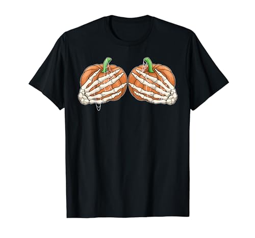 Funny Skeleton Hands Pumpkin Halloween Scary Spooky Season Camiseta
