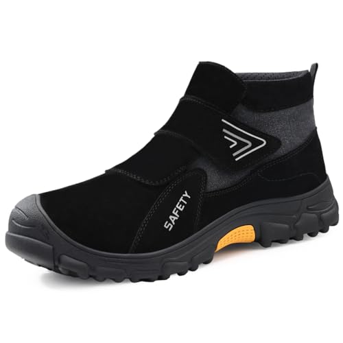 LAoutun Botas de seguridad para hombre, con certificado CE, puntera de acero, zapatos de trabajo, ligeros, a prueba de salpicaduras, botas de construcción a prueba de pinchazos, botas de trabajo