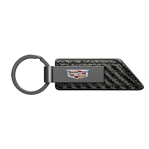 iPick Image for Cadillac Crest Logo Carbon Fiber Texture PU Leather Key Chain Keychain, Official Licensed